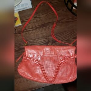 Pietro Alessandro Coral Leather Foldover Shopper Handbag.  Like New!!!!